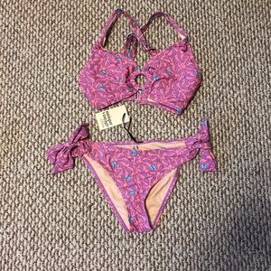 Unique Vintage Pink and Purple Floral Bikini Small